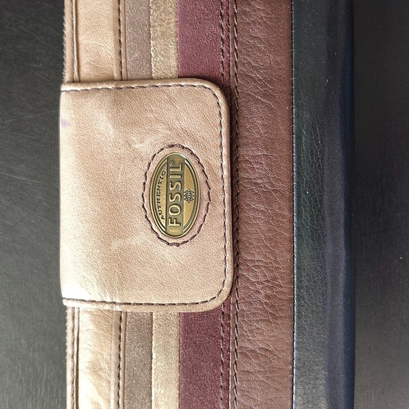 Fossil Leather Wallet Multicolor Lots of Pockets Zip Around - Picture 3 of 11